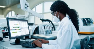 Woman using climb in a lab